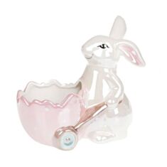 Фигурка-кашпо BonaDi 733-309 "Кролик с тележкой" 18,5 см розовая - фото
