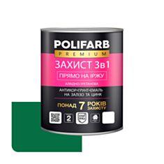Емаль Polifarb Захист 3 в 1 антикорозійна темно-зелена 0,9 кг - фото