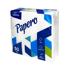 Серветки паперові Papero NS030 одношарові 24*24 см 50 шт білі - фото