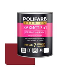 Эмаль Polifarb Защита 3 в 1 антикоррозионная вишневая 0,9 кг - фото