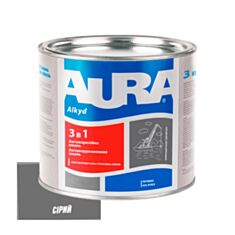 Грунт-эмаль антикоррозионная Aura 3 в 1 алкидная серая 0,8 кг - фото