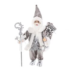 Новорічна іграшка Санта BonaDi NY44-127 30 см срібло з паєтками - фото