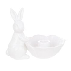 Підсвічник керамічний BonaDi 733-591 Кролик з квіткою 15,5*12*13 см білий - фото