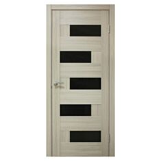 Межкомнатная дверь ПВХ Омис Домино 600 мм Черное стекло Дуб беленый - фото