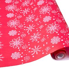 Папір пакувальний Decorize 3832-119 сніжинки на червоному 70 см - фото