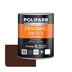 Эмаль алкидная Polifarb DekoMal ПФ-115 темно-коричневая 0,9 кг - фото