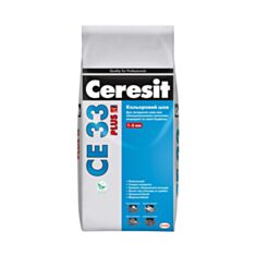 Фуга Ceresit CE 33 Plus 115 2 кг серый цемент - фото