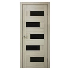 Межкомнатная дверь ПВХ Омис Домино 900 мм Черное стекло Дуб беленый - фото