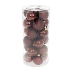Набір ялинкових куль BonaDi 147-523 6 см 24 шт темний шоколад - фото