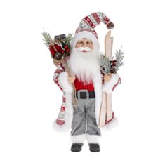 Новорічна іграшка Санта з лижами BonaDi 845-243 46 см біла/сіра - фото