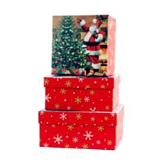 Коробка подарочная Гулливер Санта возле елки 291802 16*16 см красная - фото