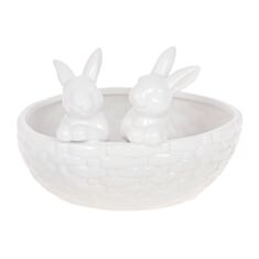 Кашпо декоративное BonaDi 733-392 Кролики в корзине 21 см белое - фото
