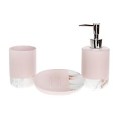 Набір аксесуарів для ванної BonaDi 851-277 3 шт білий мармур/рожевий - фото