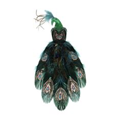 Декоративный Павлин BonaDi 499-058 на клипсе 32 см изумрудный зеленый - фото