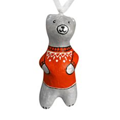 Елочная игрушка Koza Dereza Мишка серебряный в красном свитере 2033003019 - фото