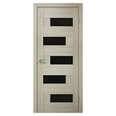 Межкомнатная дверь ПВХ Омис Домино 700 мм Черное стекло Дуб беленый - фото