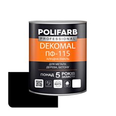 Емаль алкідна Polifarb DekoMal ПФ-115 чорна 0,9 кг - фото