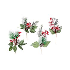 Декоративна новорічна гілка засніжена з хвої, листя, шишок і ягід БД 901-041 4 дизайни - фото