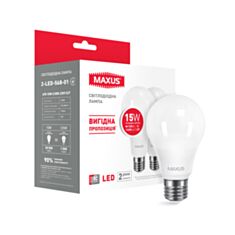 Лампа светодиодная Maxus LED 2 LED-568-01 A70 15W 4100K 220V E27 2 шт - фото