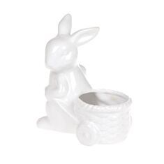 Фігурка-кашпо BonaDi 739-715 "Кролик з візком" 16 см біла - фото