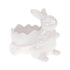 Фігурка-кашпо BonaDi 733-427 Кролик з візком 17 см біла - фото