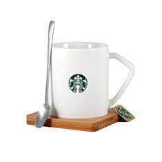 Чашка с ложкой на подставке Olens Starbucks 7914-6 375 мл - фото