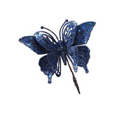 Елочное украшение Бабочка BonaDi 839-528 на клипсе 17 см синяя - фото