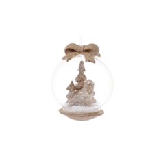 Ялинкова іграшка скляна з фігуркою сова і бантом БД 829-301 8 см шампань - фото