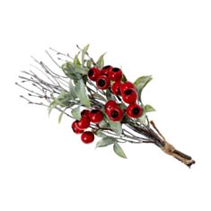 Декоративна новорічна гілка з листям та червоними ягодами Bonadi 903-510 35 см - фото