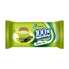 Вологі серветки 100% Чистоти Зелений чай 15 шт - фото