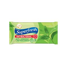 Вологі серветки SuperFresh Green Tea антибактеріальні 15 шт - фото