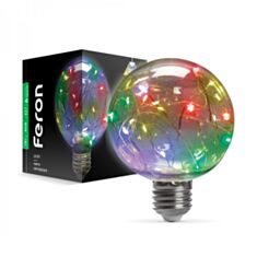 Лампа свiтлодіодна Feron LB-381 G80 1W E27 RGB - фото