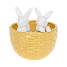 Кашпо декоративне BonaDi 733-397 Кролики в кошику 15 см жовте - фото