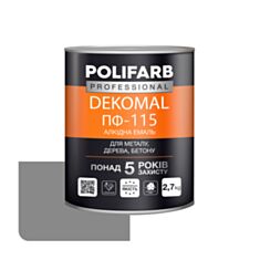 Емаль алкідна Polifarb DekoMal ПФ-115 сіра 2,7 кг - фото