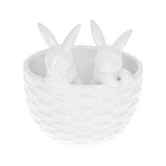 Кашпо декоративне BonaDi 733-542 Кролики в кошику 15 см біле - фото