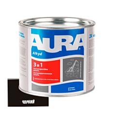 Грунт-емаль антикорозійна Aura 3 в 1 алкідна чорна 0,8 кг - фото