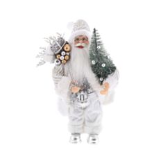 Новорічна іграшка Санта з подарунками BonaDi NY44-138 30 см біла з сріблом - фото