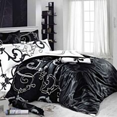 Комплект постільної білизни Romeo Soft Saten Black White 2 * 160 * 220 - фото