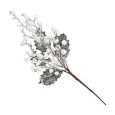 Декоративна новорічна гілка з листя з білими перламутровими ягодами Bonadi 903-531 - фото