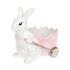 Фигурка-кашпо BonaDi 733-314 "Кролик с тележкой" 22,5 см розовая - фото