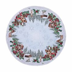 Скатертина новорічна гобеленова Limaso SQUIRREL-90D з мереживом 90 см - фото