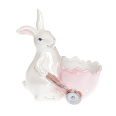 Фигурка-кашпо BonaDi 733-313 "Кролик с тележкой" 22,5 см розовая - фото