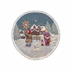 Салфетка гобеленовая Limaso ROUND1160M-25D Колядники с кружевом 25 см - фото