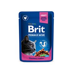 Корм для котів Brit Premium Cat pouch консервований з куркою та індичкою 100 г - фото