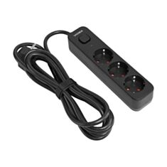 Подовжувач Videx 484879 3 гнізда 3 м із заземленням і вимикачем чорний - фото