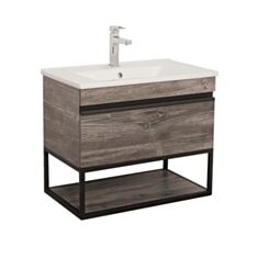 Тумба Aqua Rodos Loft-Iron консольная дуб морас с умывальником Arte 75 см - фото