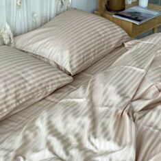 Комплект постільної білизни Na Khmari страйп-сатин преміум Beige 200*220 см з гумкою 180*200 СМ - фото