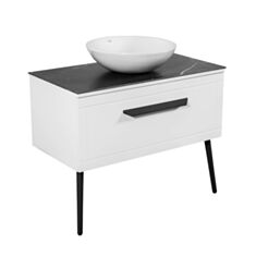 Тумба Aqua Rodos Siena білий матовий/сірий мармур 90 см з умивальником Zero 46 - фото