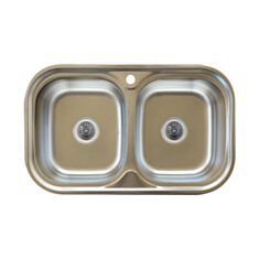 Кухонная мойка Platinum 7848D скруглена две чаши 0,8 мм 78*48*18 см сатин - фото