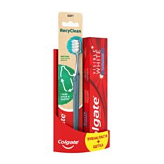 Набор Colgate зубная паста Visible White 75 мл та щетка RecyClean - фото